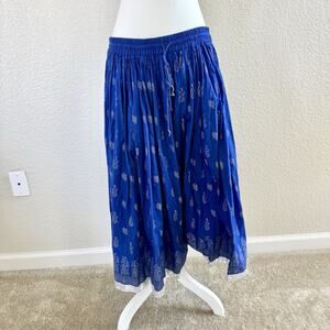 Nygard Collection One Size Blue Flare Gypsie Skirt Crinkle Silver Sequin Trim